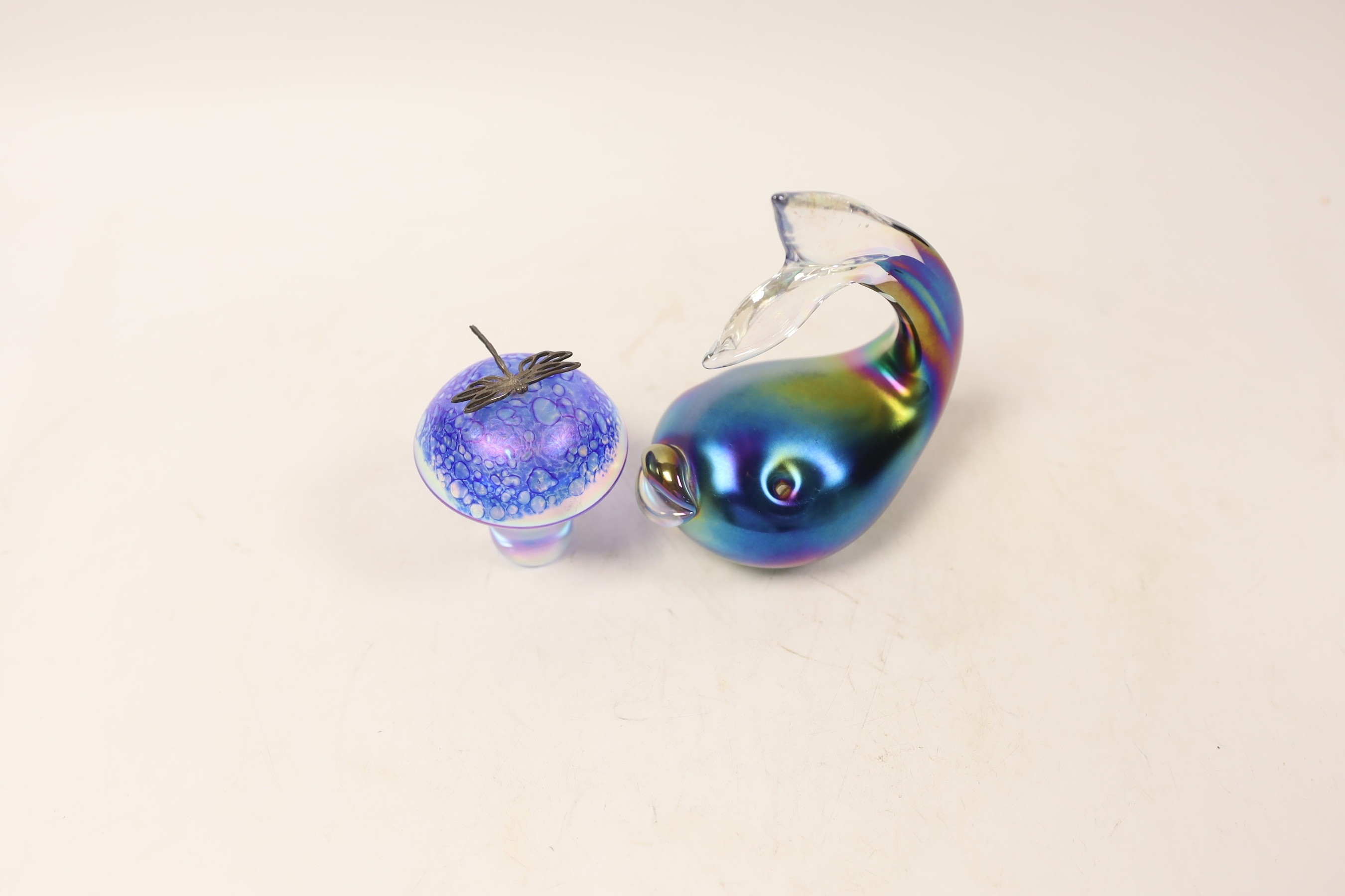 John Ditchfield, a glasform fish and a toadstool, fish 13cm high